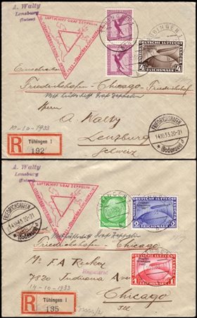 GERMANY
Zeppelin 1933
Chicagofahrt. Two covers from Tubingen to Lenzburg, frank