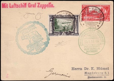 ITALY
Zeppelin 1933 (may 29)
Italienfahrt. Card from Rome, via Friedrichshafen,