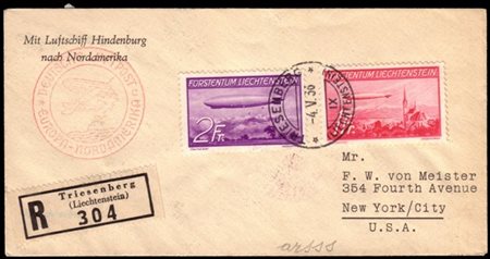 LIECHTENSTEIN
Zeppelin 1936
Registered cover from Triesenberg to New York (USA)