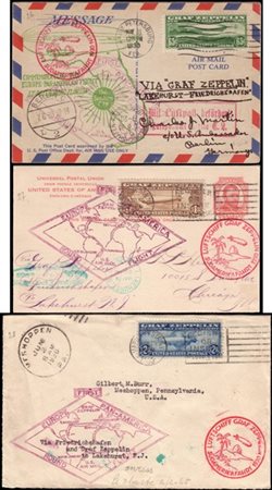 UNITED STATES
Zeppelin 1930
One cover and 2 postcards franked with complete set