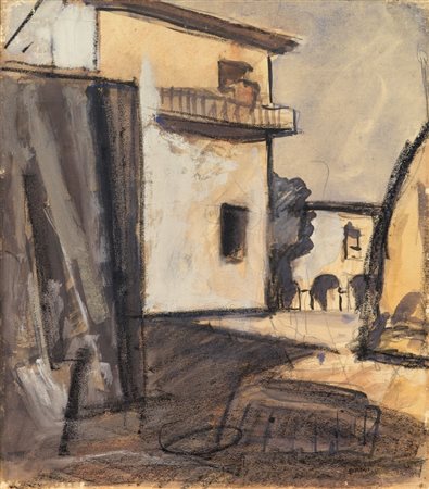 Mario Sironi Sassari 1885 - Milano 1961 Paesaggio con case Tempera,...