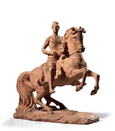 Giorgio de Chirico Volos 1888 - Roma 1978 Cavallo e cavaliere con berretto...