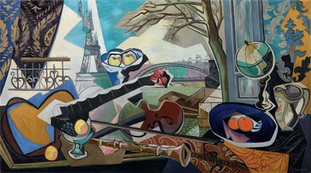 Gino Severini Cortona (Ar) 1883 - Parigi 1966 Grande natura morta con Tour...