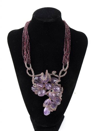 COLLANA IN GRANATI, FERRO E ARGENTO CON PLASTRON PENDENTE IN AMETRINE 