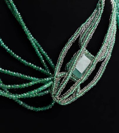 COLLANA SERPENTE IN ONICE VERDE, FLUORITE, FILIGRANA DI FERRO  