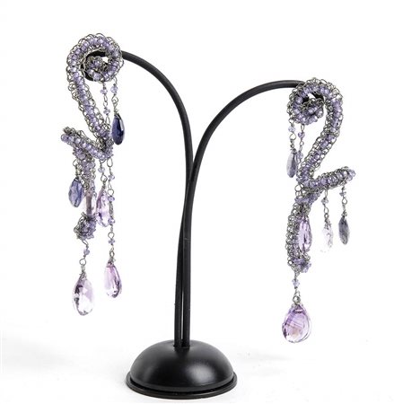 ORECCHINI PENDENTI  IN  FILIGRANA DI FERRO CON AMETISTE  