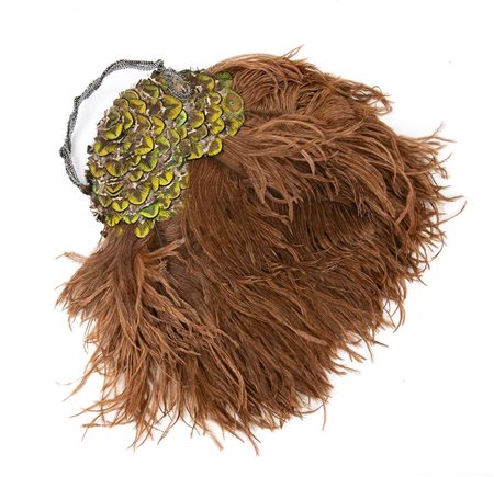 BORSA IN PIUME DI PAVONE E STRUZZO COLOR TORTORA  CON MANICO GIOIELLO IN FILIGRANA DI FERRO E PIRITE 