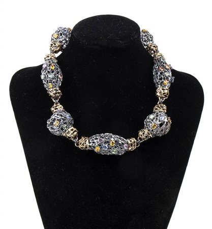 GIROCOLLO IN ARGENTO BRUNITO E ZAFFIRI MULTICOLORE 