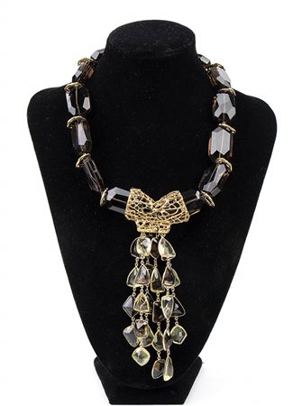  COLLANA IN TOPAZI FUMÉ CON PENDENTE A CASCATA DI CITRINI LEMON E TOPAZI FUMÉ 
