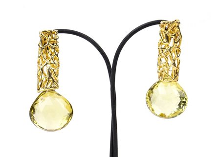 ORECCHINI PENDENTI IN BRONZO BAGNATO IN ORO 18 KT E CITRINI LEMON 