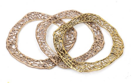 TRE BRACCIALI IN BRONZO CON BAGNO IN ORO 18 KT GIALLO E ROSA  