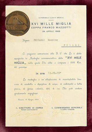 XVI Mille Miglia, medaglia e attestato