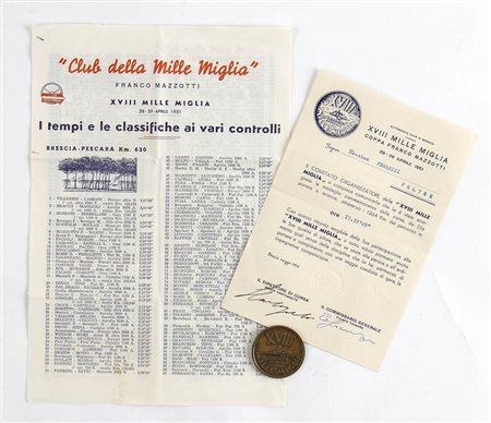 XVIII Mille Miglia, medaglia e attestato
