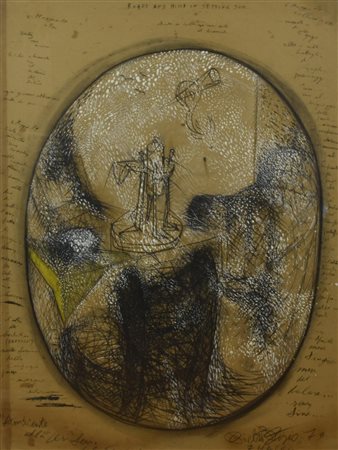 Pietro Bisio ROAD AND HILLS IN SETTING SUN tecnica mista su carta applicata...