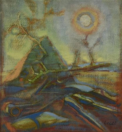 Piero Leddi LA PIPA tecnica mista su cartone, cm 27,5x25 firma sul retro:...