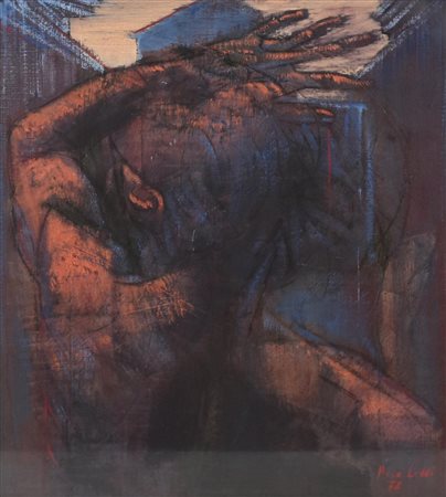 Piero Leddi TESTA MILANESE olio su cartone, cm 45x40 firma e data sul retro:...