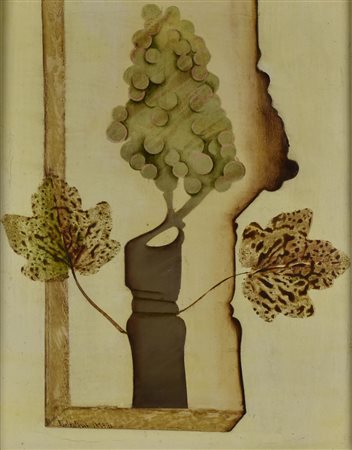 Cesare Paolantonio UVA SUL PICCOLO TRESPOLO olio su tela, cm 30x24 sul retro:...