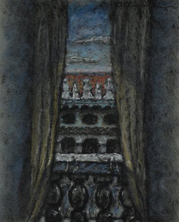 Enrico Allimandi FINESTRA SULLA CITTA' tecnica mista su carta, cm 50x40 firma...