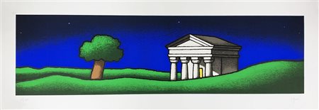 Tino Stefanoni NOTTURNO (IL TEMPIO) serigrafia su carta, cm 50x140; es....