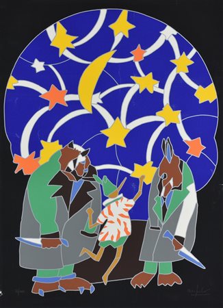 Ugo Nespolo PINOCCHIO serigrafia su carta, cm 69x49; es. 66/100 firma L'opera...