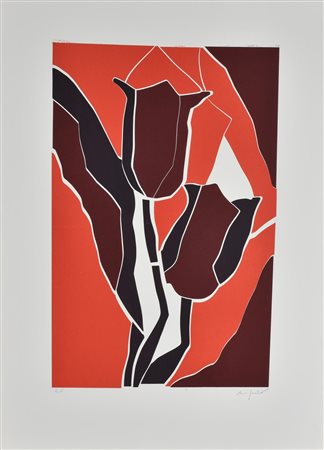 Ugo Nespolo TULIPANI incisione su carta, battuta cm 51x33, su foglio cm...