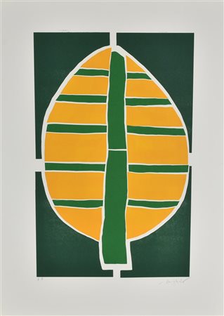 Ugo Nespolo FOGLIA incisione su carta, battuta cm 52,5x33, su foglio cm...
