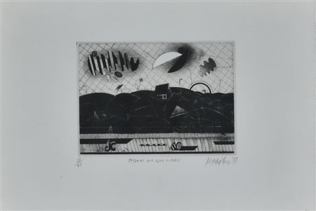 Assadour PAYSAGE AUX DEUX LUNES bulino e maniera nera su carta, battuta cm...