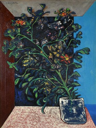 Giovanni Di Guardo VASO DI FIORI olio su tela, cm 50x70 firma sul retro:...