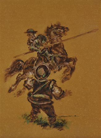 Luigi Togliatto Amateis DON CHISCIOTTE pastelli su cartoncino, cm 40x30 firma