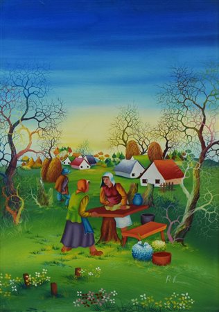 B. Vanovic PAESAGGIO NAIF olio su tela, cm 70x50 firma