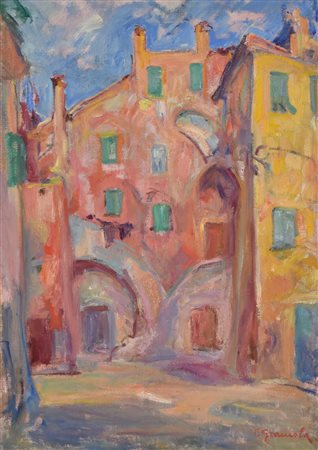 Pinetta Gramola VECCHIE CASE A IMPERIA olio su tela, cm 70x50 firma sul...