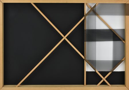 Enrico Jacovelli SENZA TITOLO legno, stoffa e carta, cm 53x76x5 sul retro:...