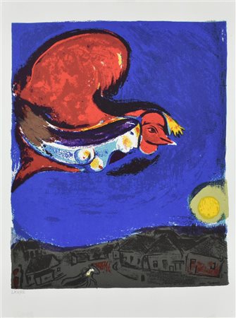 Marc Chagall NOTTE D'ESTATE litografia su carta (d'apres), cm 48x33,5; es....