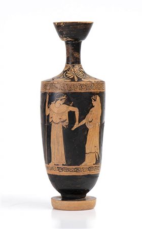 ATTIC RED-FIGURE LEKYTHOS WITH ATHENA AND ATHANASIA
Attribuited to the Nikon Painter, 470 - 450 BC
