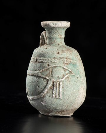 EGYPTIAN FAIANCE FLASK WITH UDJAT EYE
Ptolemaic Period, ca. 332 - 30 BC
