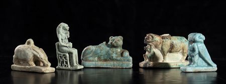 COLLECTION OF FIVE EGYPTIAN FAIENCE AMULETS
Ptolemaic Period, ca. 332 - 30 BC
