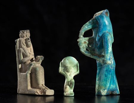 COLLECTION OF THREE IMPORTANT EGYPTIAN FAIENCE AMULETS
From New Kingdom to Ptolemaic Period, 16th century BC - 1st century BC
