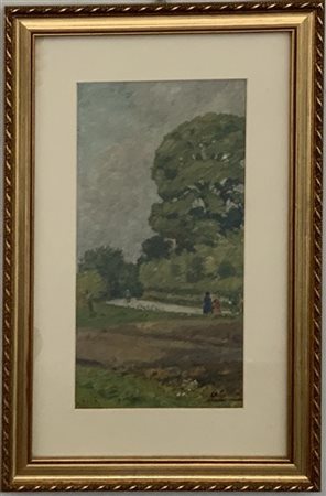 Carlo Achille Cavalieri "L'antico castagno" olio su cartone (cm 33x17) Firmato i