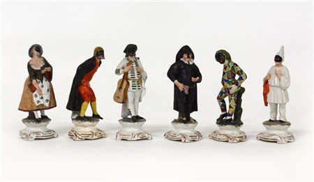 Manifattura di Fabris, gruppo di sei figure in terraglia raffiguranti maschere