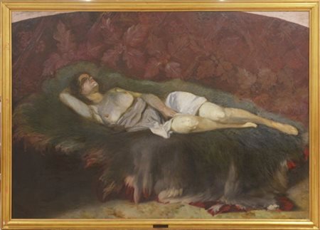 Ignoto del XIX Secolo "Donna sdraiata" olio su tela (cm 140x193) in cornice 
(d