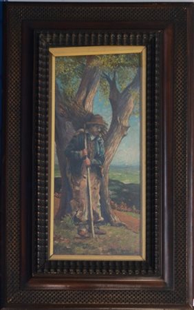 G. Giordani "Contadino" olio su tela applicata a tavola (cm 50x21.5) Firmato in