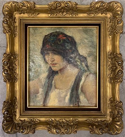 G. Zacco "Ritratto femminile" olio su tela applicata a cartone (cm 31x26.5) Firm