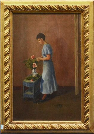 Maria Baldelli "Donna in interno" 1937, olio su compensato (cm 53x35) Firmato e