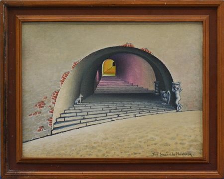 Vico Sormani "L'androne delle scale" olio su cartone telato (cm 45x60) firmato