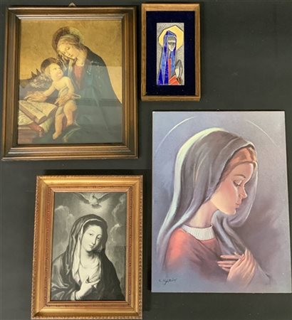 Lotto composto da un dipinto ad olio, un'incisione a colori, una placca in lami