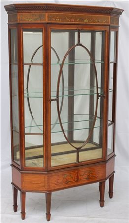 Vetrina ad un'anta con fasce dipinte a ghirlande floreali, fondo a specchio, ga