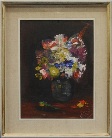 Walter Visioli "Vaso di fiori" olio su cartone telato (cm 40x30) Firmato in bass