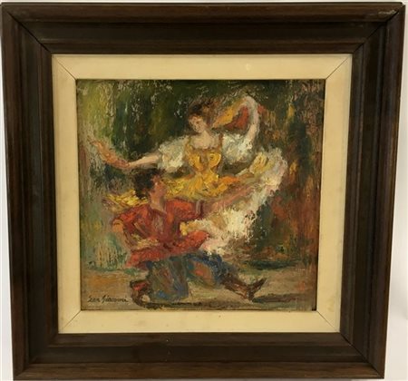 Sergio Ser Giacomi "Danza gitana" olio su compensato (cm 26x26) Al retro: firmat