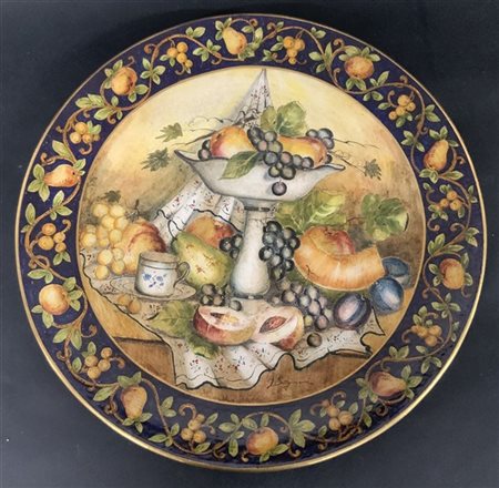 Batignani, coppia di piatti in ceramica decorati in policromia nel cavetto con