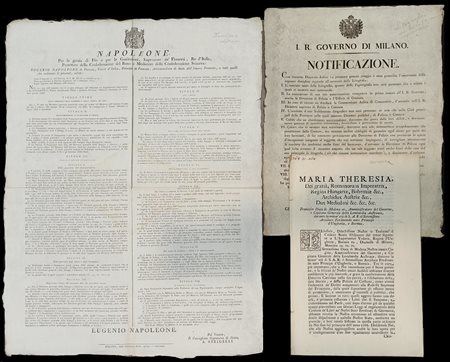 [MILANO - GRIDA: EDITORIA, CENSURA]. Lotto di 3 grida del XVIII-XIX secolo dedicati all'editoria e alla censura.  